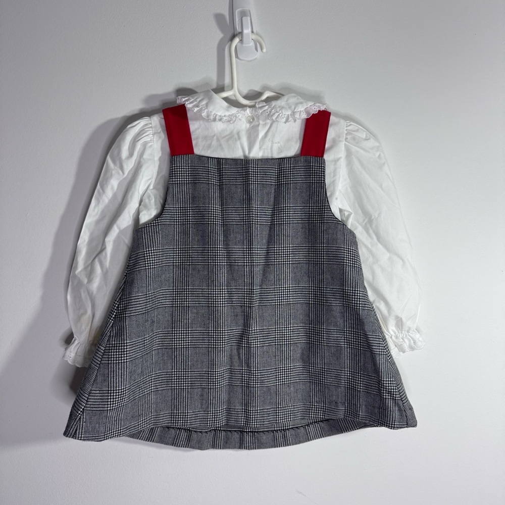 Vintage Girls Plaid Jumper Dress Set 4T Dog Applique USA - Picture 3 of 7